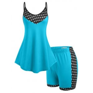 

Plus Size Stars Print Tank Top and Shorts Pajamas Set, Light blue