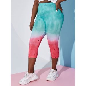 

Plus Size Watermelon Print Capri Leggings, Green