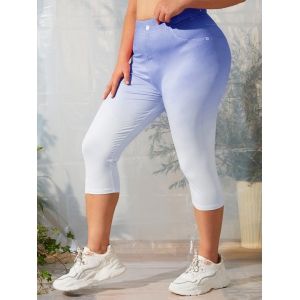 

Plus Size 3D Denim Print Ombre Capri Leggings, Blue