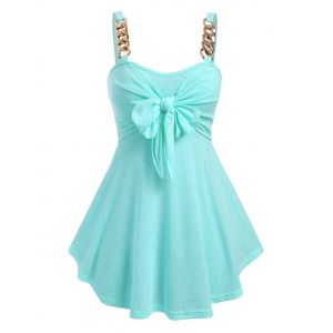 

Plus Size Bowknot Chain Tunic Tank Top, Light green