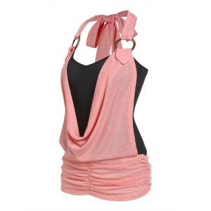 

O Ring Cowl Front Faux Twinset Tank Top, Light pink