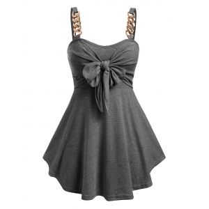 

Plus Size Bowknot Chain Tunic Tank Top, Gray