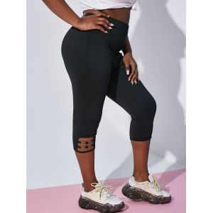 

Plus Size Chain Embellished Cutout Capri Leggings, Black