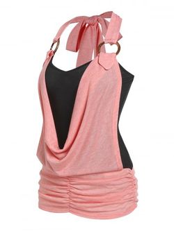 O Ring Cowl Front Faux Twinset Tank Top - LIGHT PINK - XXXL