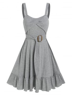 Crossover Front Tie Flounced Dress