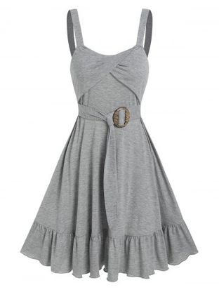 Crossover Front Tie Flounced Dress