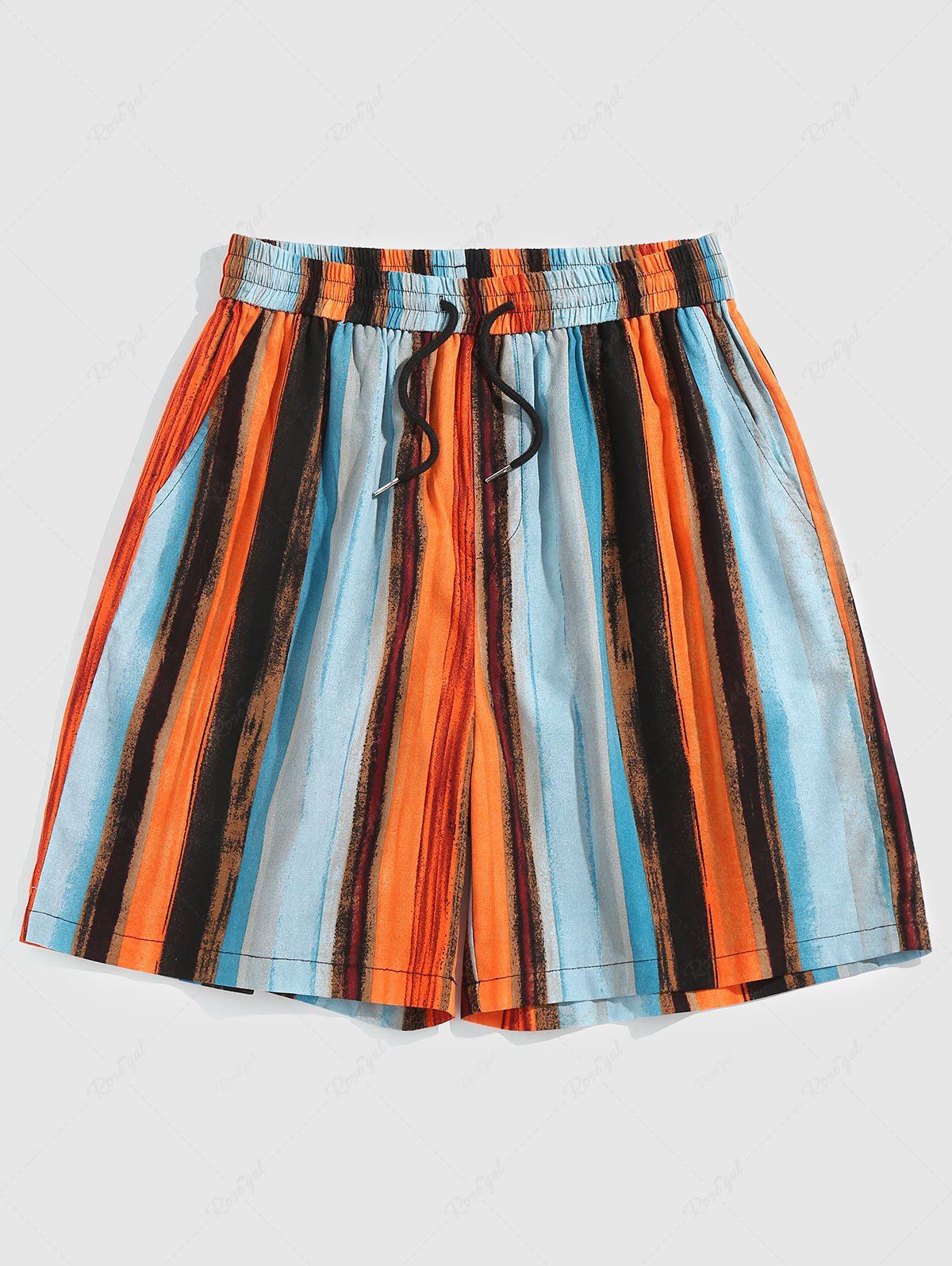 Outfit Colorful Stripe Print Drawstring Beach Shorts  