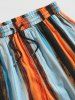 Colorful Stripe Print Drawstring Beach Shorts -  