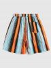 Colorful Stripe Print Drawstring Beach Shorts -  