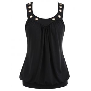 

Grommet Scoop Neck Blouson Tank Top, Black