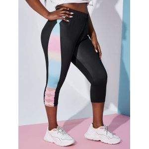 

Plus Size High Rise Pastel Color Capri Leggings, Black