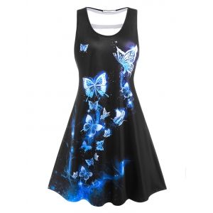 

Plus Size Hollow Out Butterfly Pattern Tank Dress, Black