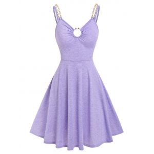 

Chains Strap O Ring Fit and Flare Dress, Light purple