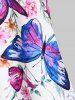 Lace Up Flower Butterfly Print Curved Hem Tank Top -  