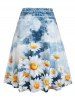 Plus Size Sunflower Print A Line Skirt -  