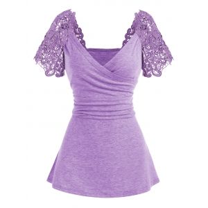 

Raglan Sleeve Guipure Insert Surplice T Shirt, Purple