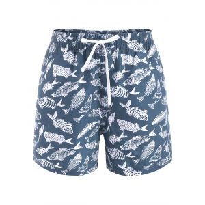 

Fish Allover Print Casual Shorts, Marble blue