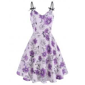 

Flower Bowknot Planet Skater Dress, White