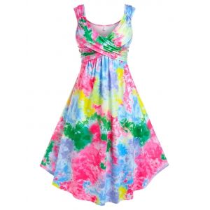 

Plus Size Plunge Tie Dye Crossover Midi Dress, Multi