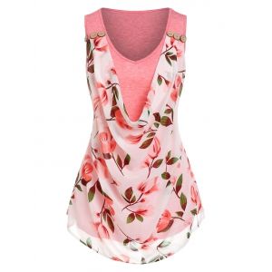 

Cowl Front Floral Print Overlay Tank Top, Light pink