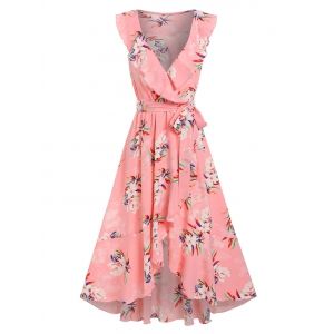 

Plunge Ruffled Floral Print Midi Dress, Light pink