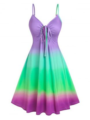 Rainbow Color Gradient Slip Dress
