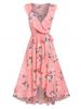 Plunge Ruffled Floral Print Midi Dress -  