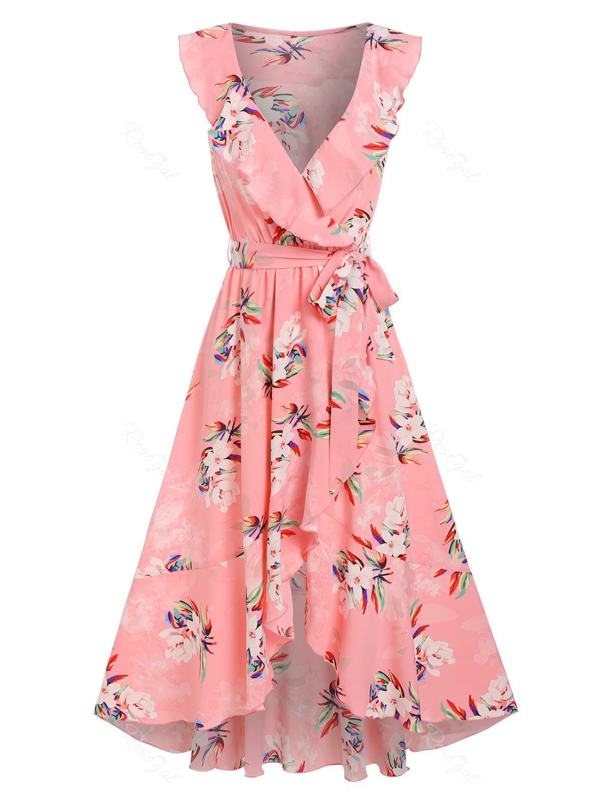 Hot Plunge Ruffled Floral Print Midi Dress  