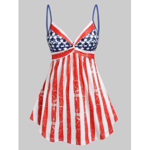 

Plus Size American Flag Print Front Twist Tank Top, Red