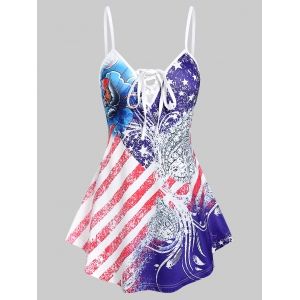 

Star And Striped Print Lace Up Tank Top, White