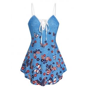 

Star And Striped Butterfly Print Cami Tank Top, Light blue