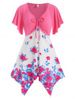 Floral Cinched Ruched Handkerchief Hem Flutter Sleeve Tunic Top -  