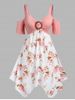 Plus Size Cold Shoulder O Ring Floral Print Handkerchief Dress -  