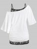 Plus Size Flower Cinched Tie T-shirt and Sheer Lace Cami Top Set -  