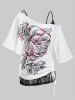 Plus Size Flower Cinched Tie T-shirt and Sheer Lace Cami Top Set -  