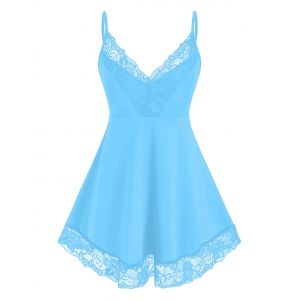 

Plus Size Lace Insert Backless Cami Tank Top, Light blue