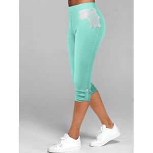 

Lace Insert Button Tab Crop Leggings, Green