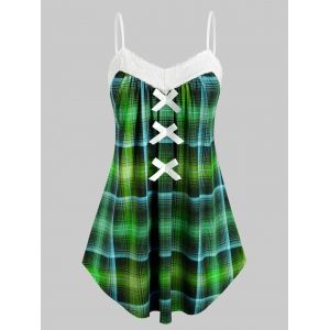 

Plus Size Bowknot Plaid Cami Tank Top, Deep green