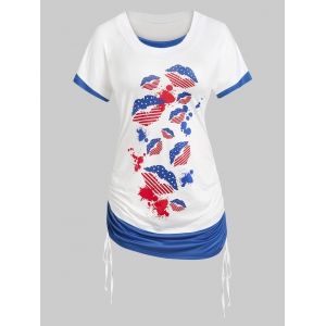 

Plus Size Cinched Lip Print Patriotic Tee, White