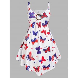

Plus Size Butterfly Print Patriotic Dress, White
