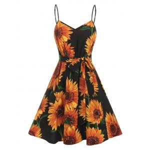 

Sunflower Print Mini Cami Dress, Black