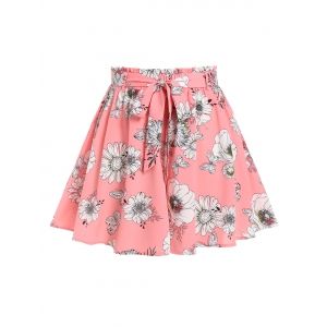 

Plus Size Bohemian Floral Print Wide Leg Shorts, Light pink