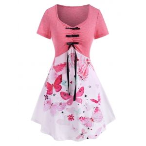 

Flower Butterfly Heart Print Ruched Bowknot T Shirt, Light pink