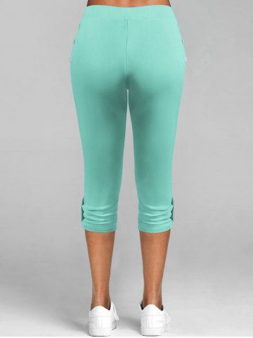 Lace Insert Button Tab Crop Leggings