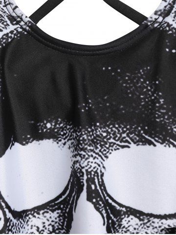 Skull Flower Print Criss-cross Padded Tankini Set