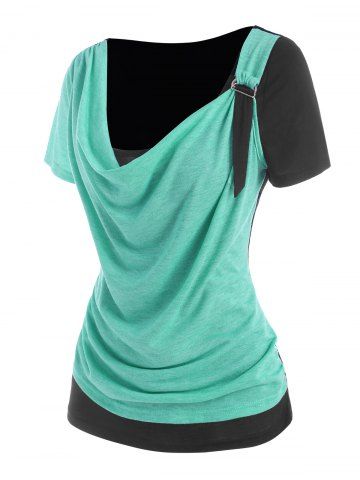 Cowl Front Colorblock D Ring T Shirt