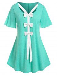 Plus Size & Curve Bowknot Flutter Sleeve Cutout Tunic Tee -  