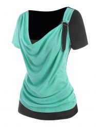 Cowl Front Colorblock D Ring T Shirt -  