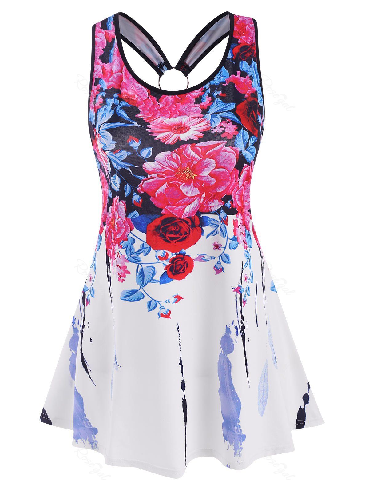Cheap Floral Y-back Ring Tank Top  