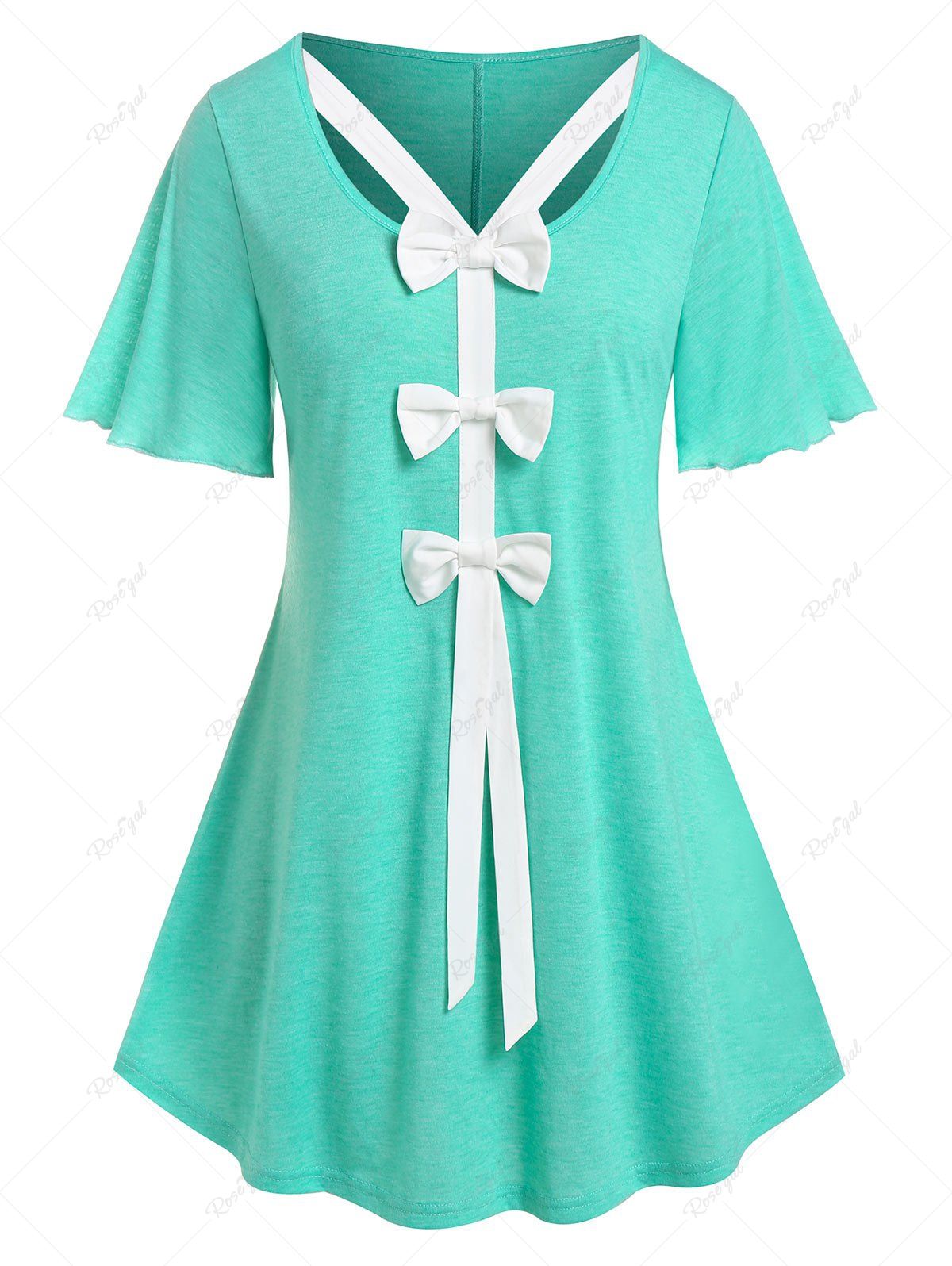 Outfit Plus Size & Curve Bowknot Flutter Sleeve Cutout Tunic Tee  